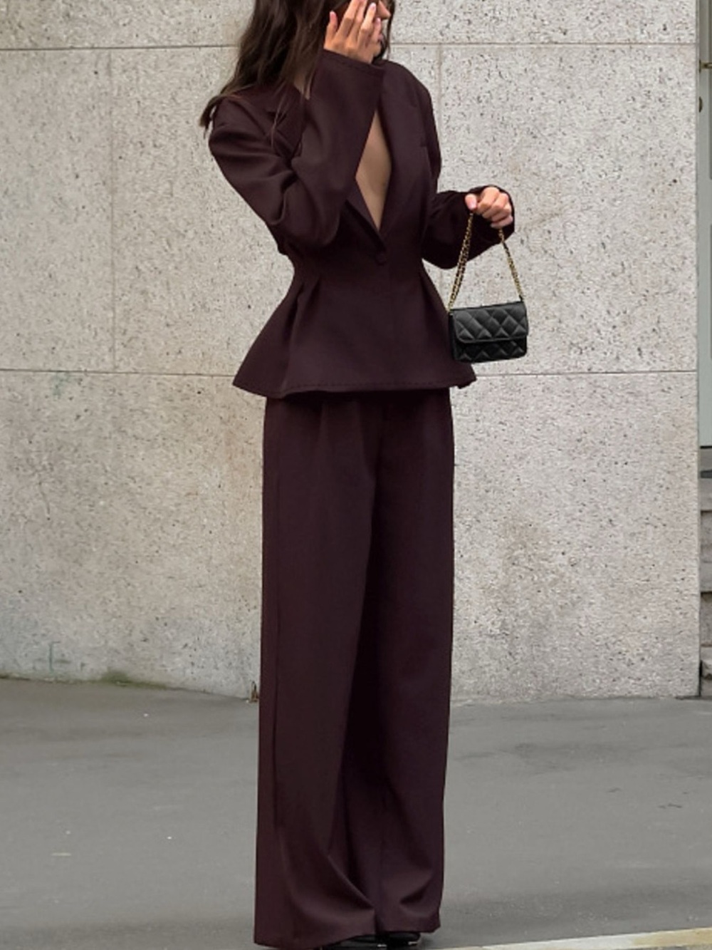 One-Button Blazer and Wide-Leg Pants Set - Picture 5 of 16